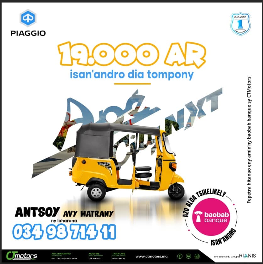 Piaggio dès 19 000 Ar/jour