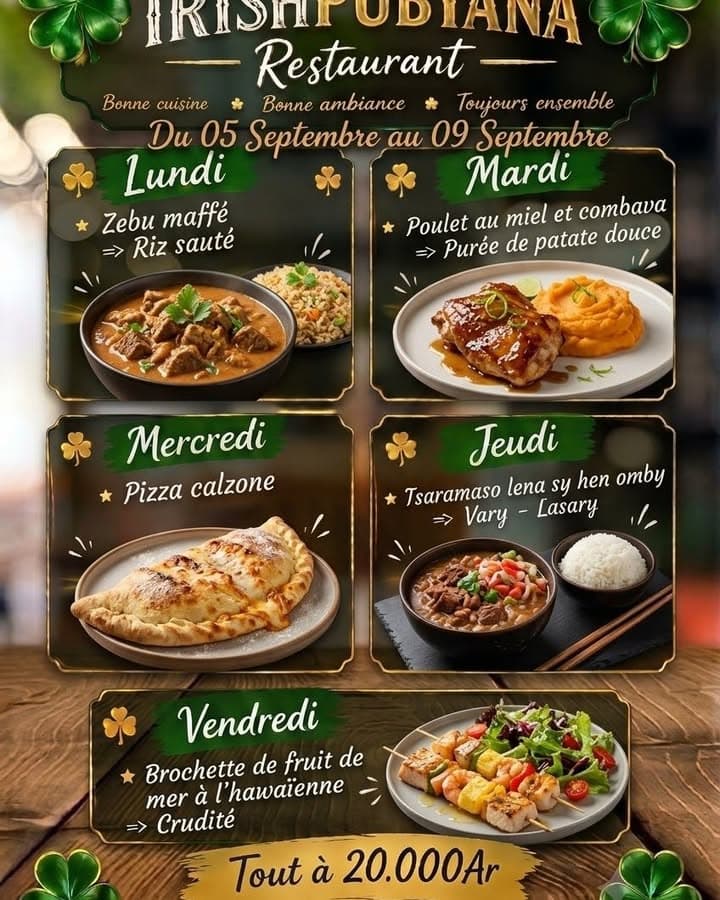 🍽️𝐍𝐎𝐒 𝐏𝐋𝐀𝐓𝐒 𝐃𝐔 𝐉𝐎𝐔𝐑 du lundi au vendredi ! À 20.000ar
